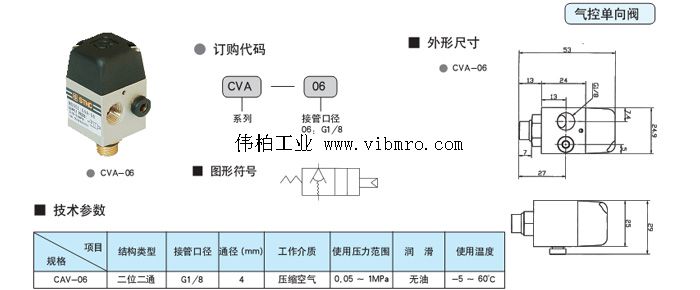 cva-06,stnc气动控制元件,气控单向阀